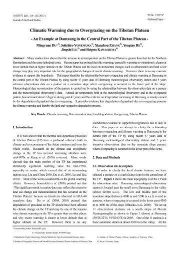 Climatic Warming due to Overgrazing on the Tibetan Plateau