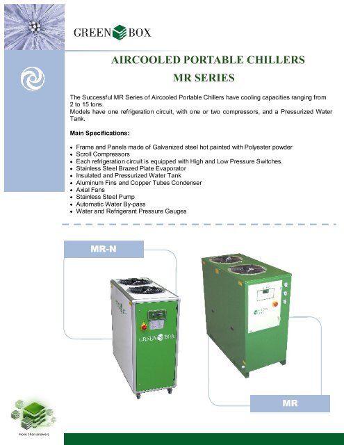 MR Aircooled Portable Chillers Specifications - Green Box America ...
