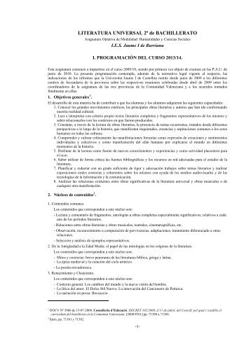 LITERATURA UNIVERSAL 2Âº de BACHILLERATO - IES Jaume I de ...