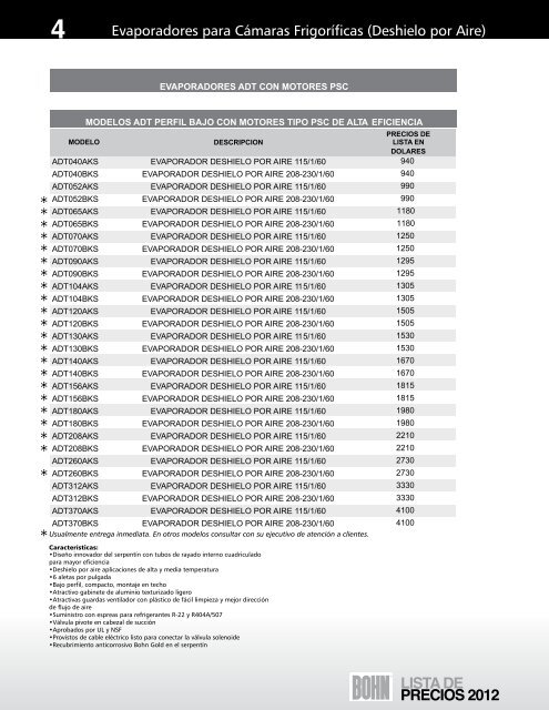 lista de precios 2012 1 - Bohn