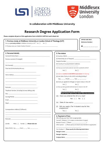 Research Application Form - London School of Theology