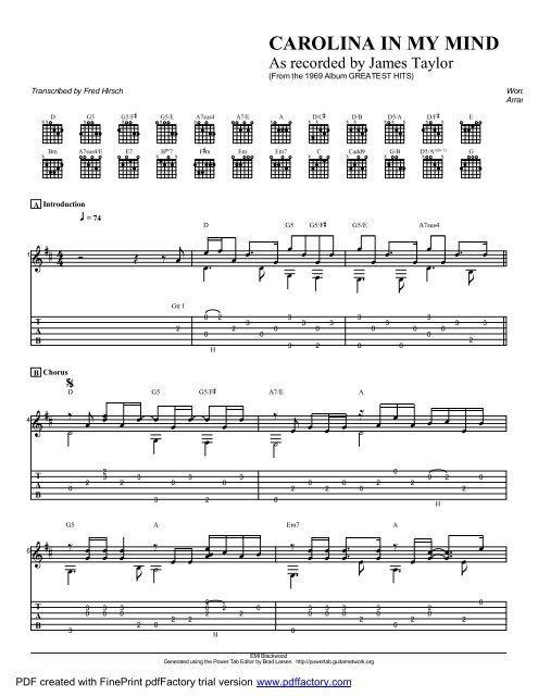 âCarolina In My Mindâ (PDF) - Guitar Alliance