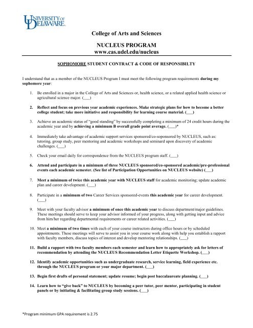 Student contract - College of Arts and Sciences