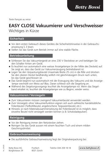 EASY CLOSE Vakuumierer und Verschweisser - Betty Bossi