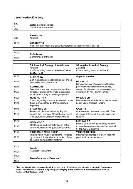 2012 Program (PDF) - International Society of Chemical Ecology