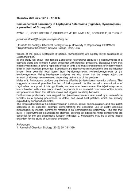 2012 Program (PDF) - International Society of Chemical Ecology