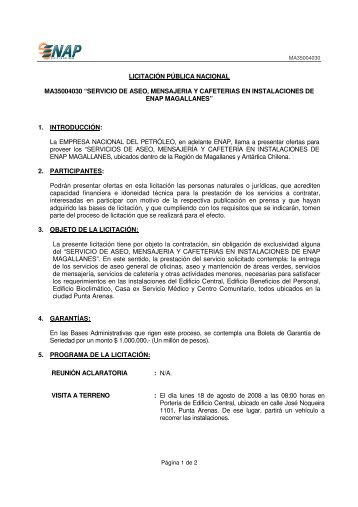 licitación pública nacional ma35004030 “servicio de aseo ... - Enap