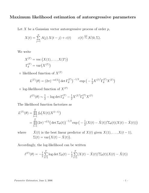 Maximum likelihood estimation of autoregressive parameters