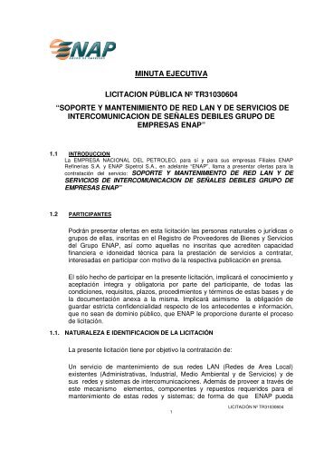 minuta ejecutiva licitacion pública nº tr31030604 “soporte y ... - Enap