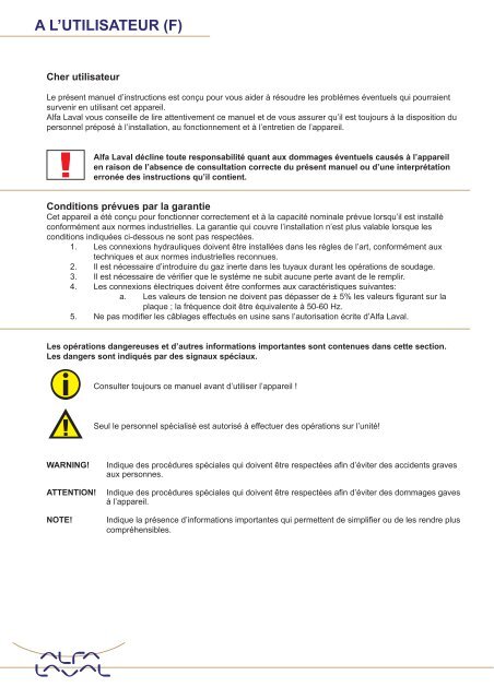 AlfaBlue Junior DG, AG, AGH INSTRUCTION MANUAL - Alfa Laval