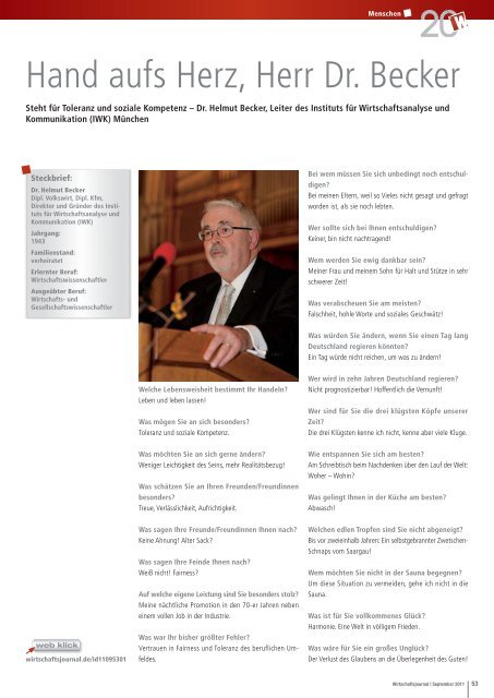 Ausgabe 09/2011 - Wirtschaftsjournal