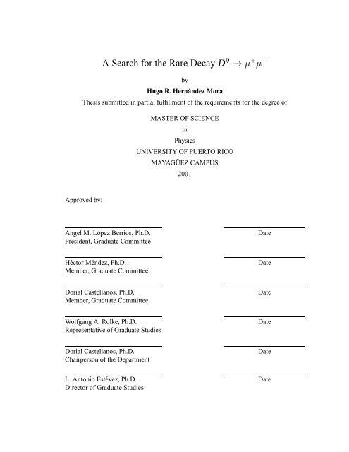 A Search for Rare Decay D0 --&gt; mu+mu - High Energy Physics UPRM