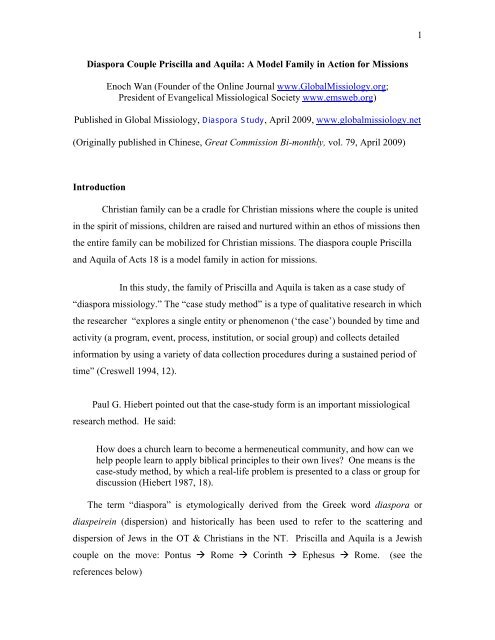 Diaspora Couple Priscilla and Aquila: A Model Family - Enoch Wan