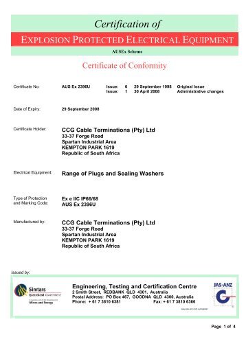 Certification of - CCG Cable Glands