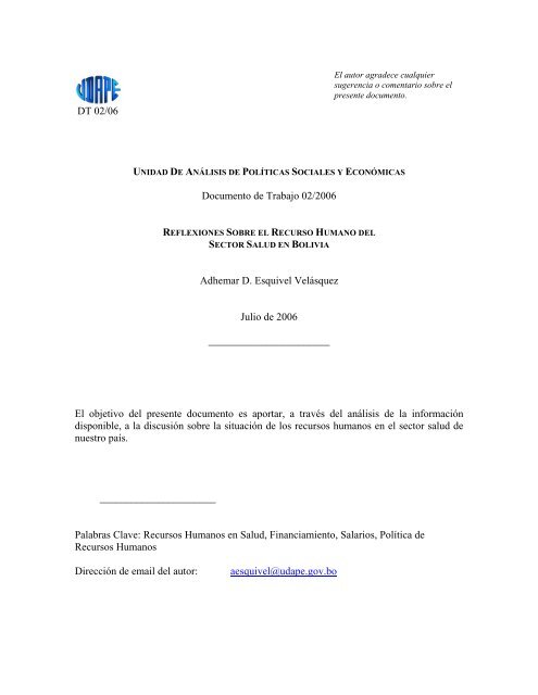 Reflexiones sobre el Recurso Humano del Sector Salud en Bolivia