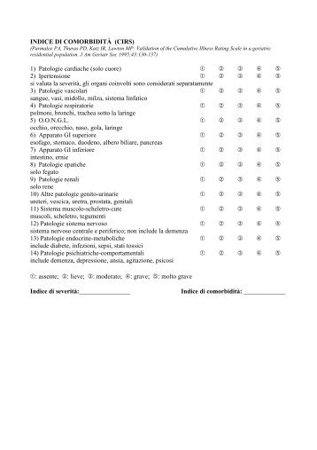 INDICE DI COMORBIDITÃ (CIRS) 1) Patologie cardiache (solo ...