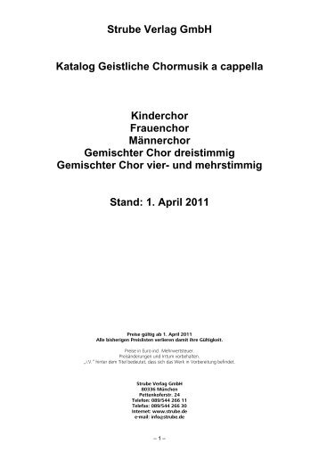 Strube Verlag GmbH Katalog Geistliche Chormusik a cappella ...