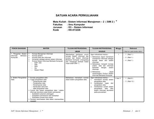 SATUAN ACARA PERKULIAHAN - SAP Gunadarma