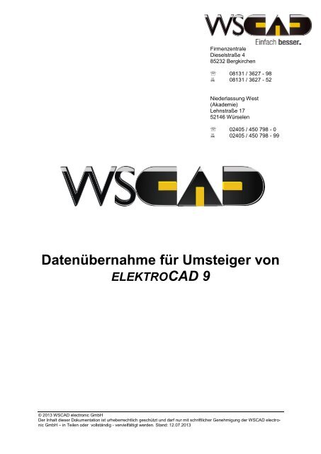 DatenÃ¼bernahme Elektrocad 9 in WSCAD SUITE