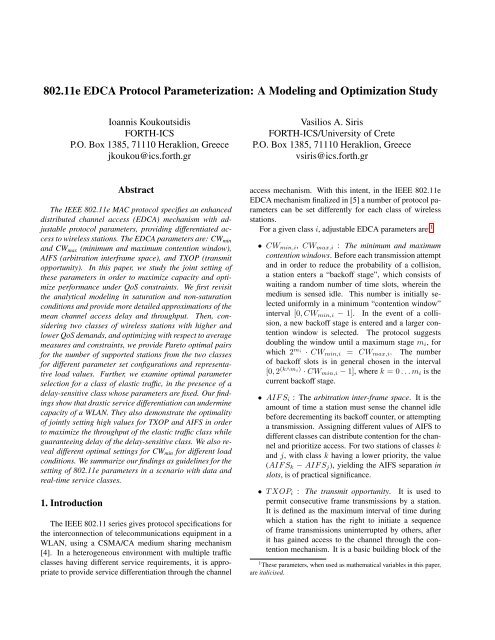 802.11e EDCA Protocol Parameterization: A Modeling and ...