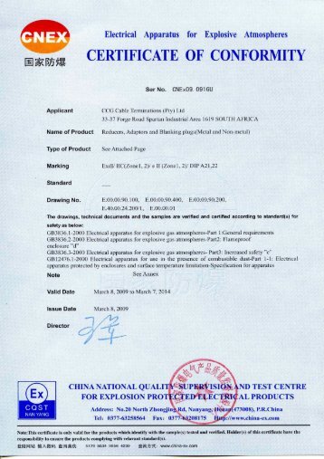 CERTIFICATE OF CONFORMITY - CCG Cable Glands