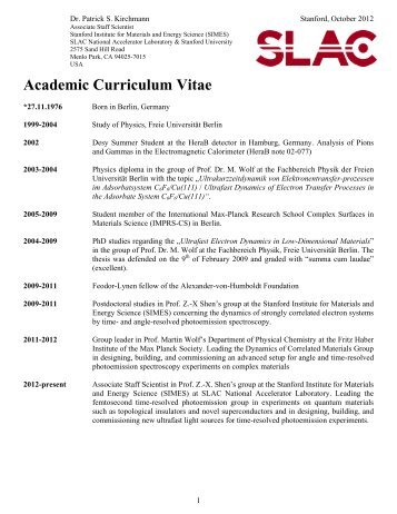 Academic Curriculum Vitae - ARPES - Stanford University
