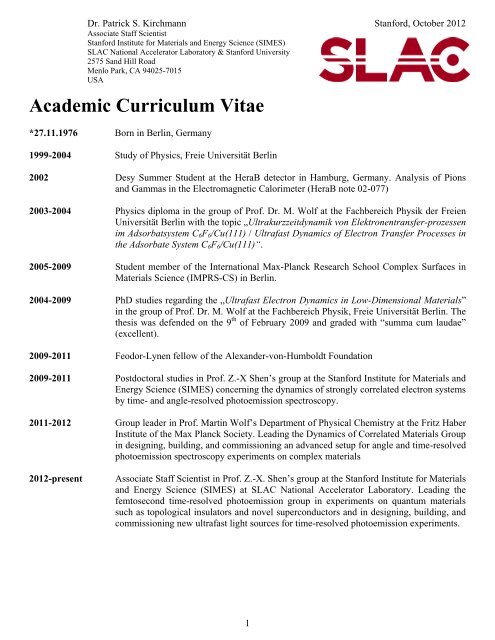 Academic Curriculum Vitae - ARPES - Stanford University