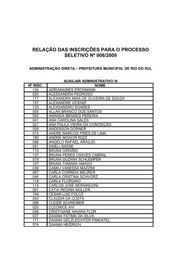 RELAÇÃO DAS INSCRIÇÕES PARA O PROCESSO SELETIVO Nº ...