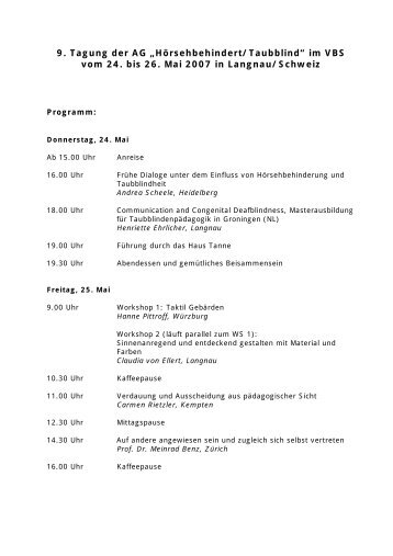 9. Tagung der AG „Hörsehbehindert/Taubblind“ im VBS vom 24. bis ...