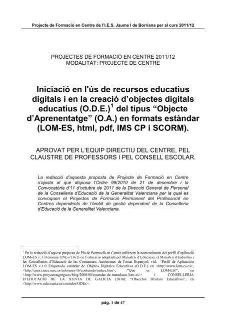 Projectes de FormaciÃ³ en Centres (P - IES Jaume I de Borriana