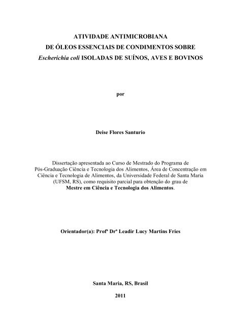 ATIVIDADE ANTIMICROBIANA DE ÓLEOS ESSENCIAIS DE - UFSM