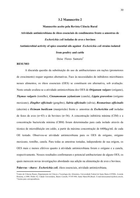 ATIVIDADE ANTIMICROBIANA DE ÓLEOS ESSENCIAIS DE - UFSM