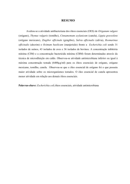 ATIVIDADE ANTIMICROBIANA DE ÓLEOS ESSENCIAIS DE - UFSM