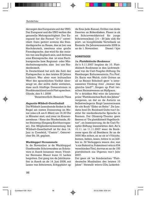 Editorial - Quickborn. Vereinigung für niederdeutsche Sprache und ...