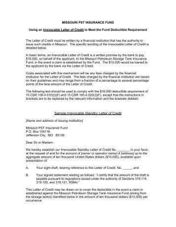 agreement letter credit of and of credit agreement letter Application irrevocable for