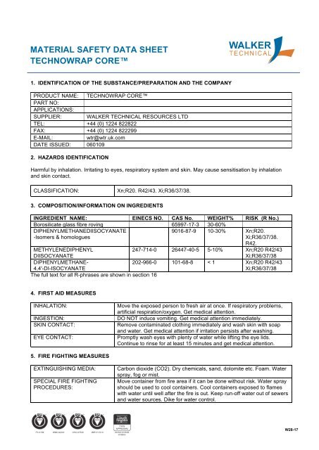 material safety data sheet technowrap core - PT. Harimau Putih