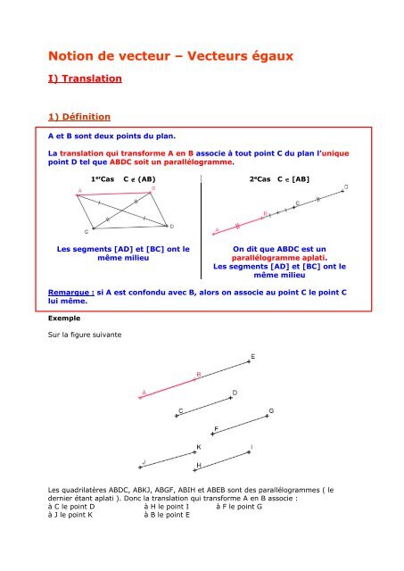 Seconde - Notion de vecteur â Vecteurs Ã©gaux - Parfenoff . org