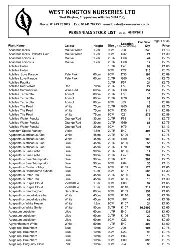 Perennials - West Kington Nurseries