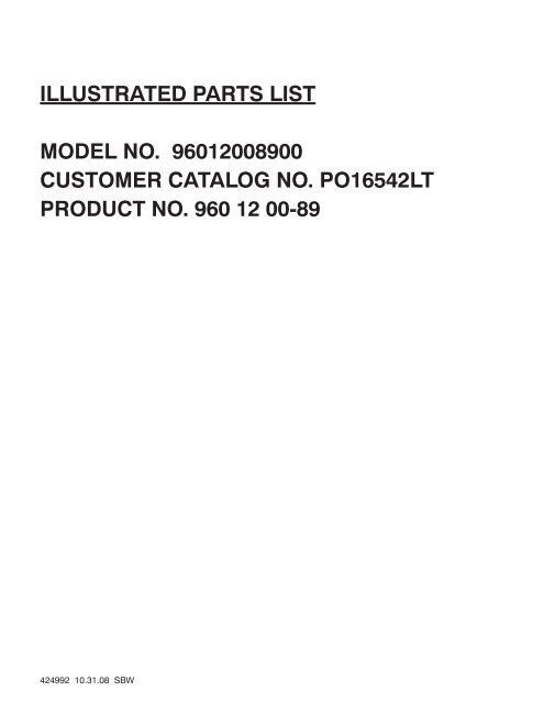 illustrated parts list model no. 96012008900 customer catalog no ...