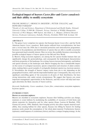 Ecological impact of beavers Castor fiber and Castor canadensis ...