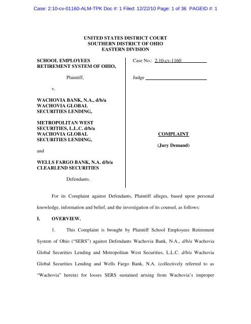 Case: 2:10-cv-01160-ALM-TPK Doc #: 1 Filed: 12/22/10 Page: 1 of ...