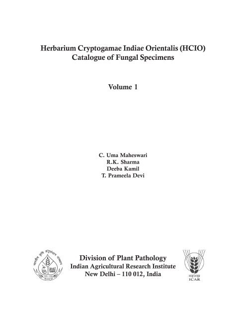 Herbarium Cryptogamae Indiae Orientalis - Indian Agricultural ...