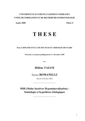 Molar Incisivor Hypomineralisation - FacultÃ© de Chirurgie Dentaire