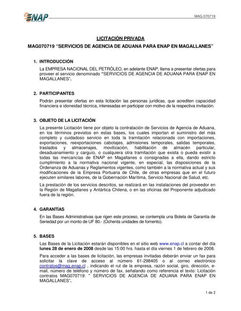 LicitaciÓn Privada Mag070719 “servicios De Enap 4370