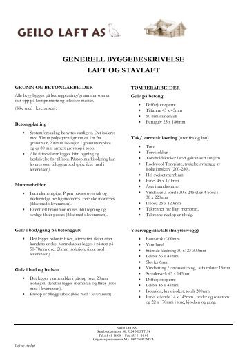 Last ned Byggebeskrivelse for laft og stavlaft - Geilo Laft