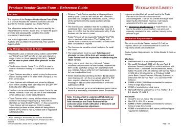 Woolworths Produce Vendor Quote Form User Guide