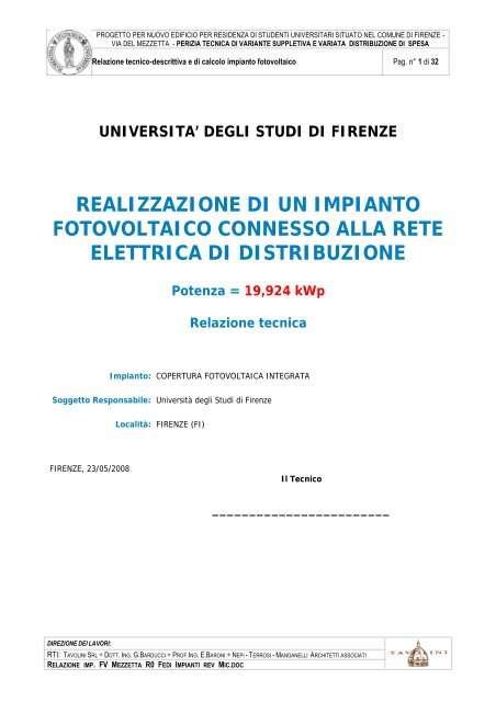 realizzazione di un impianto fotovoltaico connesso alla ... - Cheapnet