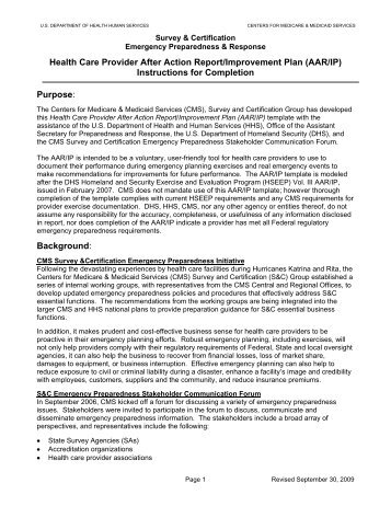 Health Care Provider After Action Report/Improvement Plan (AAR/IP ...