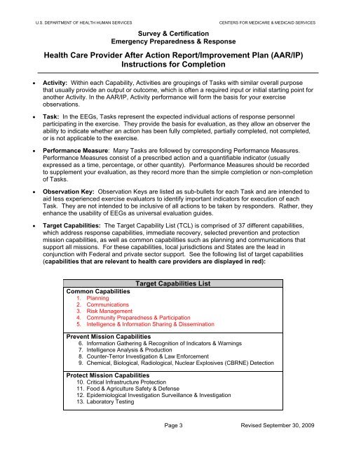 Health Care Provider After Action Report/Improvement Plan (AAR/IP ...