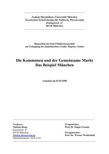 Die Kommunen und der Gemeinsame Markt - Neues